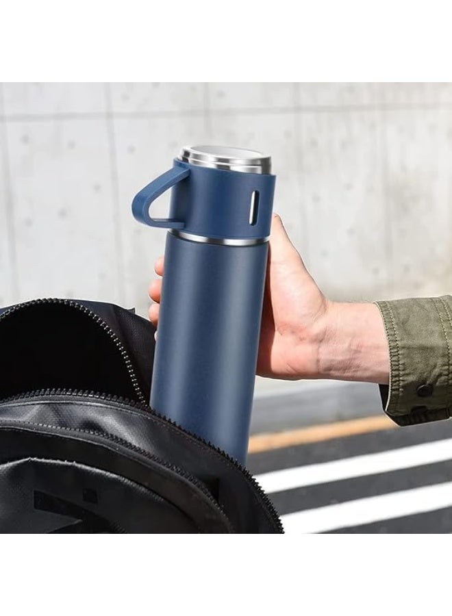 مج حراري أصلي بسعة 500 مل مع 3 أكواب إضافية باللون الأزرق للحفاظ على المشروبات الساخنة والباردة، تصميم محكم للعزل ومثالي للاستخدام اليومي والسفر( لون ازرق) - Image 3