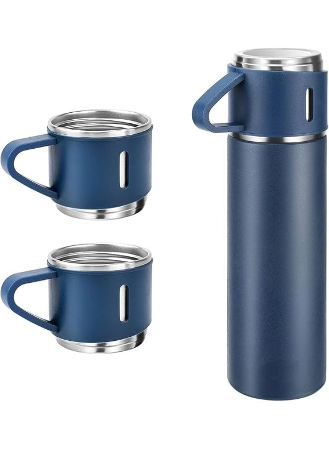 مج حراري أصلي بسعة 500 مل مع 3 أكواب إضافية باللون الأزرق للحفاظ على المشروبات الساخنة والباردة، تصميم محكم للعزل ومثالي للاستخدام اليومي والسفر( لون ازرق) - Image 2