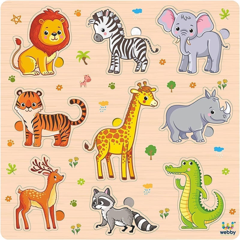 Webby Wooden Animals Montessori Educational Pre-School Puzzle Board Toy For Boys And Girls, Kid - Image 1