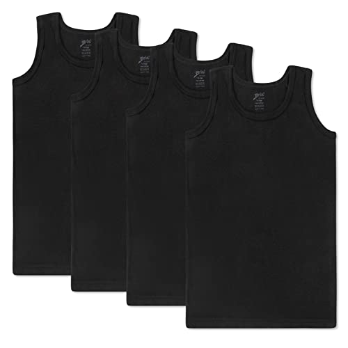 Brix Boys Undershirt Tank Top - Tagless 100% Cotton Super Soft 4 Pack Novelty. (Black 4 Pack, 9-10 Years) - Image 1