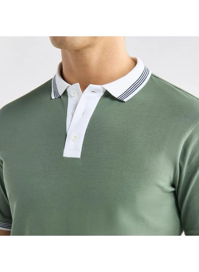 Splash FAV Colourblock Polo T-shirt with Short Sleeves and Button Closure