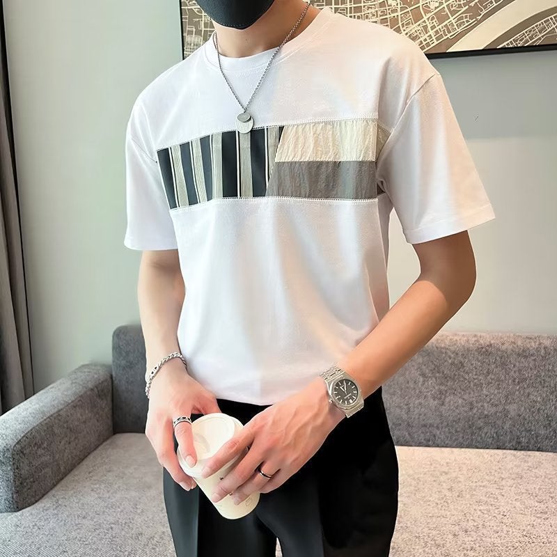 2023 New Summer Men'S Short-Sleeved Round Neck Short-Sleeved Trendy T-Shirt Youth Slim-Fit Handsome Men'S Half-Sleeved Men - Image 3