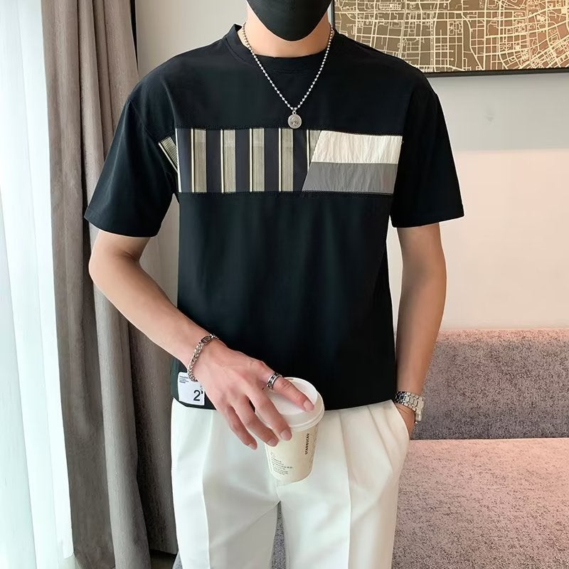 2023 New Summer Men'S Short-Sleeved Round Neck Short-Sleeved Trendy T-Shirt Youth Slim-Fit Handsome Men'S Half-Sleeved Men - Image 1