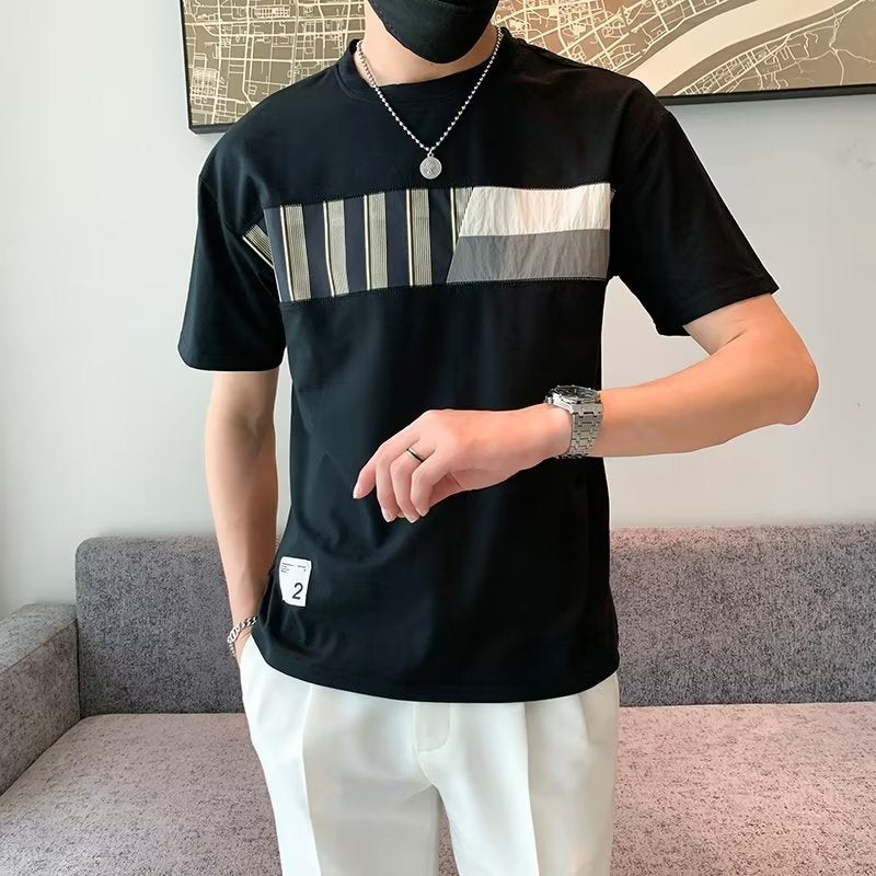 2023 New Summer Men'S Short-Sleeved Round Neck Short-Sleeved Trendy T-Shirt Youth Slim-Fit Handsome Men'S Half-Sleeved Men - Image 2