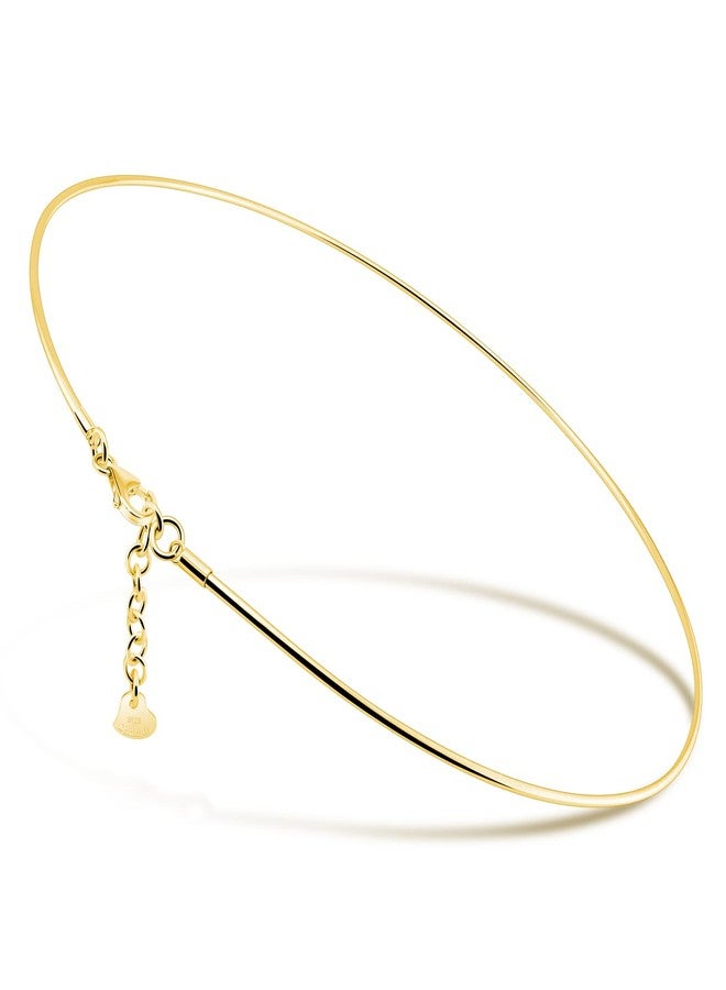 Dankadi Women 925 Sterling Silver 2MM Solid Dome Collar Necklace Simple Fashion Golden 16 "18" 20 "+1.9 "Adjustable Length Choker Fine Jewelry Gifts (Golden, 18 inches) - Image 1