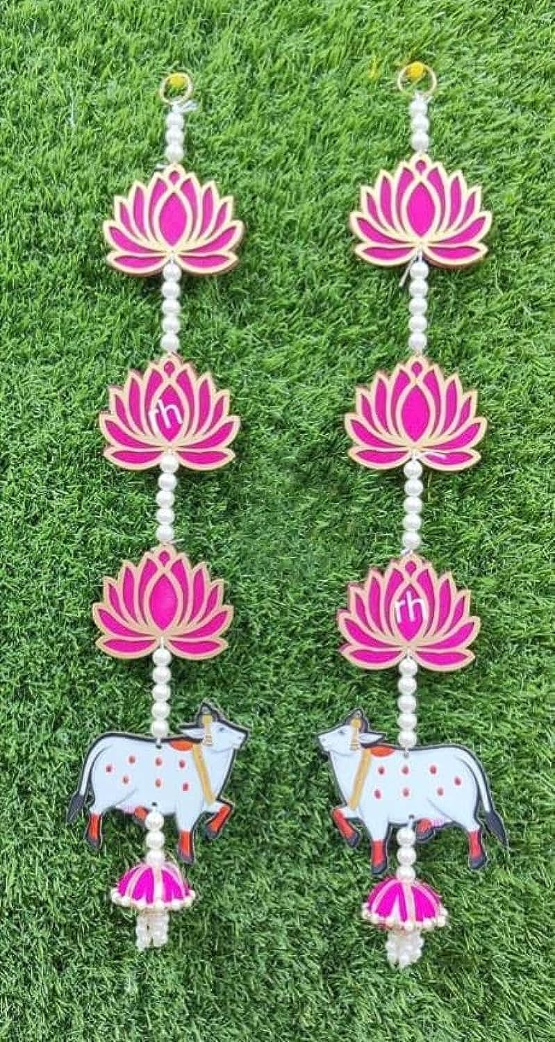 Sanvatsar Wood Home Decorative Lotus Wall Hanger with Cow Cutouts | Diwali Decoration, Home Decoration (Pink) - Image 4