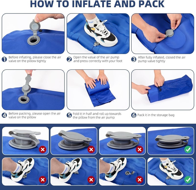 Inflatable Sleeping Pad, Blue Camping Air Mattress with Built-in Foot Pump, Lightweight Portable Mat for Hiking, Outdoor Backpacking Travel Bed, Compact Waterproof Airpad - Image 4