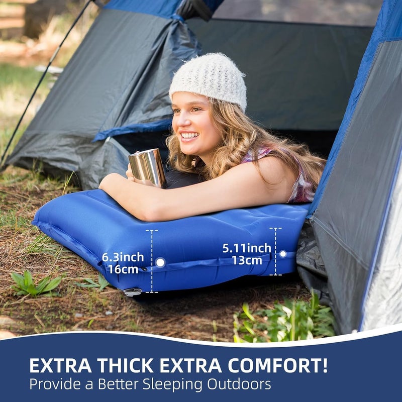 Inflatable Sleeping Pad, Blue Camping Air Mattress with Built-in Foot Pump, Lightweight Portable Mat for Hiking, Outdoor Backpacking Travel Bed, Compact Waterproof Airpad - Image 2
