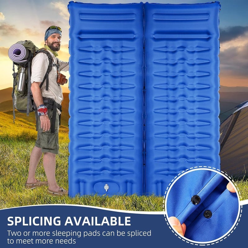 Inflatable Sleeping Pad, Blue Camping Air Mattress with Built-in Foot Pump, Lightweight Portable Mat for Hiking, Outdoor Backpacking Travel Bed, Compact Waterproof Airpad - Image 3