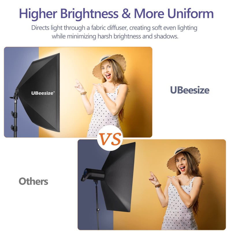 UBeesize Softbox Photography Lighting Kit, 27â€ x 20â€ Continuous Lighting Kit with 2pcs 40W E27 Socket 6500K Bulbs, Professional Photo Studio Lighting for Video Recording, Portrait Shooting - Image 4