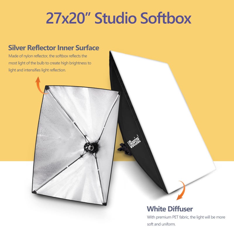 UBeesize Softbox Photography Lighting Kit, 27â€ x 20â€ Continuous Lighting Kit with 2pcs 40W E27 Socket 6500K Bulbs, Professional Photo Studio Lighting for Video Recording, Portrait Shooting - Image 2