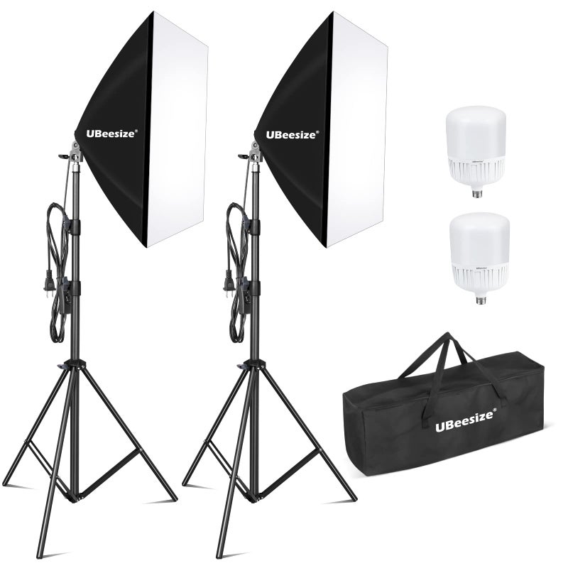UBeesize Softbox Photography Lighting Kit, 27â€ x 20â€ Continuous Lighting Kit with 2pcs 40W E27 Socket 6500K Bulbs, Professional Photo Studio Lighting for Video Recording, Portrait Shooting - Image 1