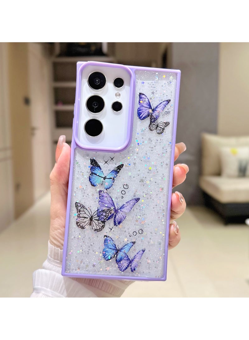 ايكارلوس جراب لهاتف Samsung Galaxy S25 Ultra 5G جراب هاتف لامع لطيف مع فراشة ناعمة من مادة TPU شفافة لامعة - Image 3