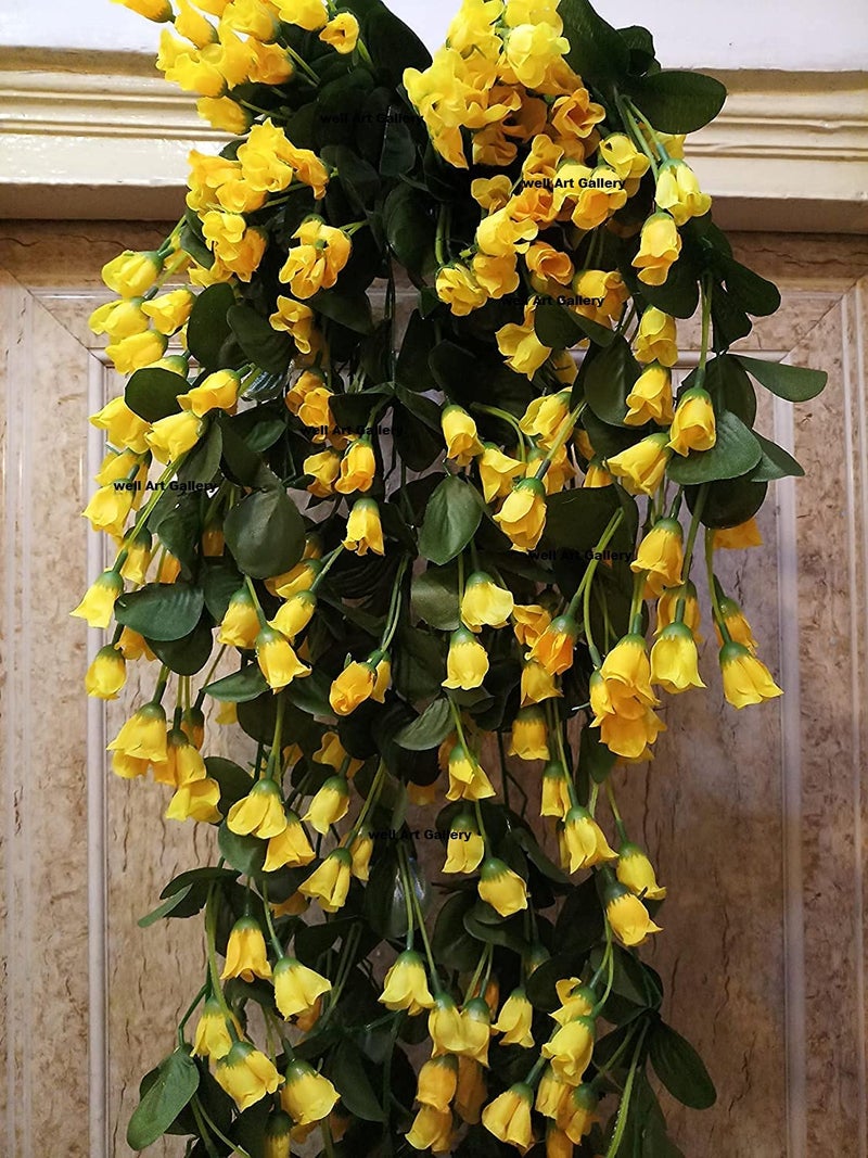 Well Art Gallery Well Art Gallery Artificial Rose Flower Hanging for Home Office Wedding Temple Special Occasion Decoration Size60 20 10 Yellow  - Image 1