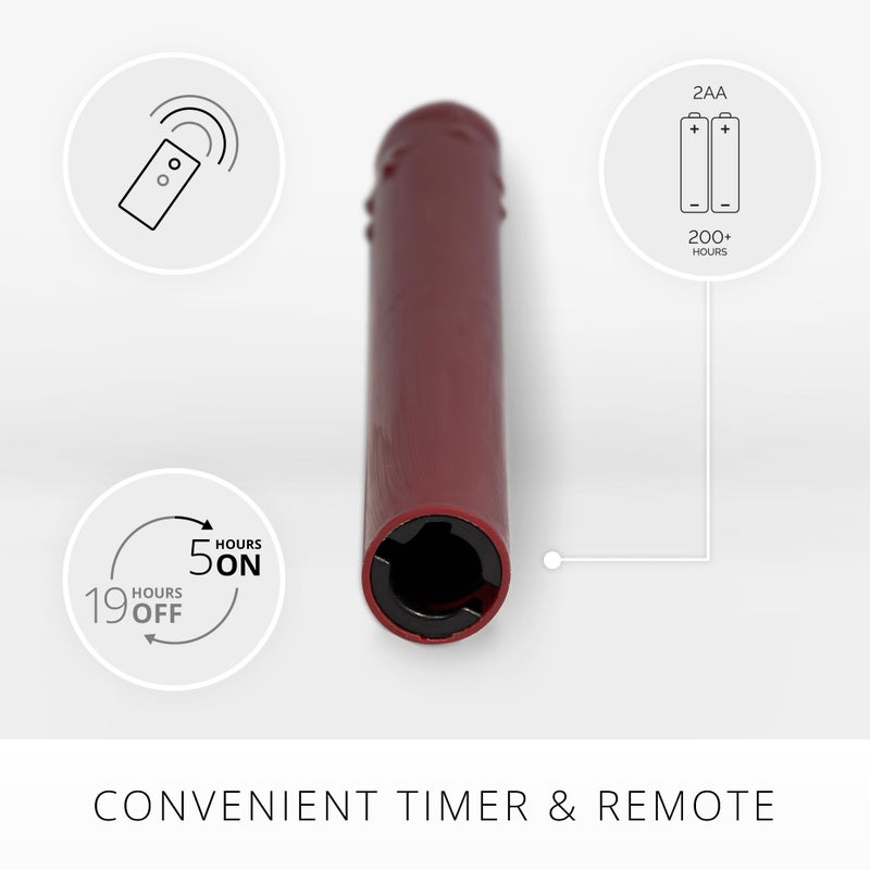 Luminara Burgundy Set of 2 Wax Drip Flameless Candle Tapers (1 x 9.5 inch), Moving Flame LED Candle Unscented Real Wax with Dripped Top Timer Function, Table, Mantel, Holiday Decoration - Image 3