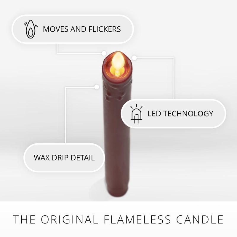 Luminara Burgundy Set of 2 Wax Drip Flameless Candle Tapers (1 x 9.5 inch), Moving Flame LED Candle Unscented Real Wax with Dripped Top Timer Function, Table, Mantel, Holiday Decoration - Image 2