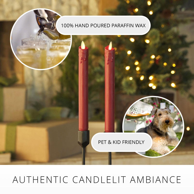 Luminara Burgundy Set of 2 Wax Drip Flameless Candle Tapers (1 x 9.5 inch), Moving Flame LED Candle Unscented Real Wax with Dripped Top Timer Function, Table, Mantel, Holiday Decoration - Image 4