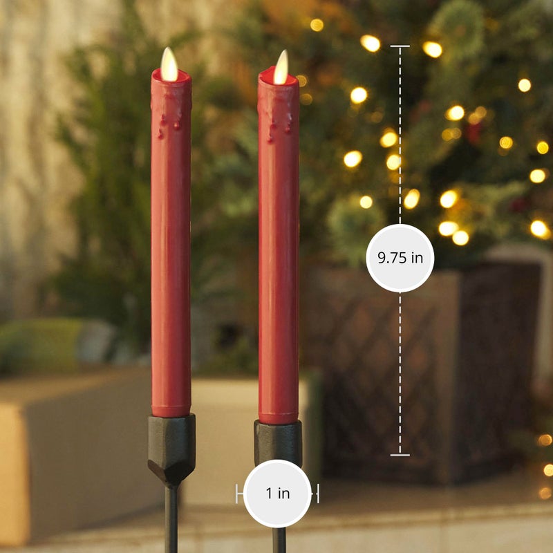 Luminara Burgundy Set of 2 Wax Drip Flameless Candle Tapers (1 x 9.5 inch), Moving Flame LED Candle Unscented Real Wax with Dripped Top Timer Function, Table, Mantel, Holiday Decoration - Image 5