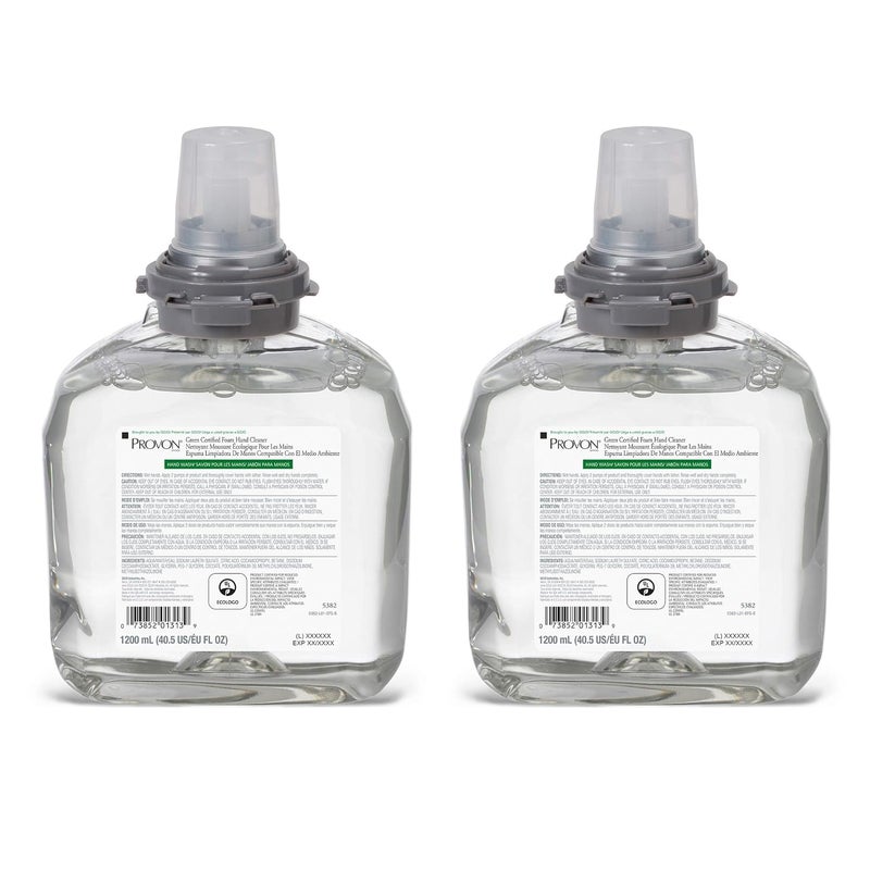 GOJO PROVON Green Certified Foam Hand Cleaner, Fragrance Free, 1200 mL Refill for PROVON TFX Touch-Free Dispenser (Pack of 2) - 5382-02