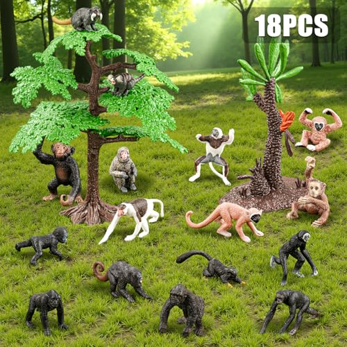 THINKBAY 16PCS Apes Monkey and Tree Toys Mini Animal Figurines Toys for Kids Include Orangutan Tamarin Lemur Chimpanzee Squirrel for School Projects Valentines Day Gifts for Kids - Image 5