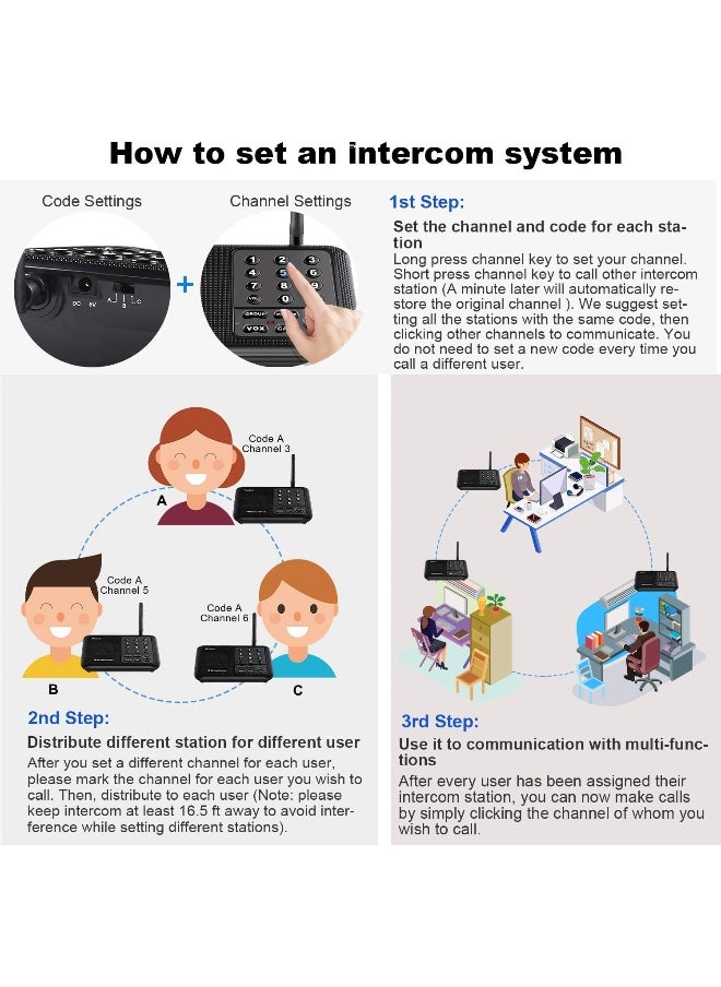 Wuloo - Wireless Intercom System for Home 1 Mile Range 10 Channel 3 Code, Intercoms Wireless for Home House Business Office, Home Communication System, Room to Room Intercom  WL666(2 Units Set Black) - Image 1