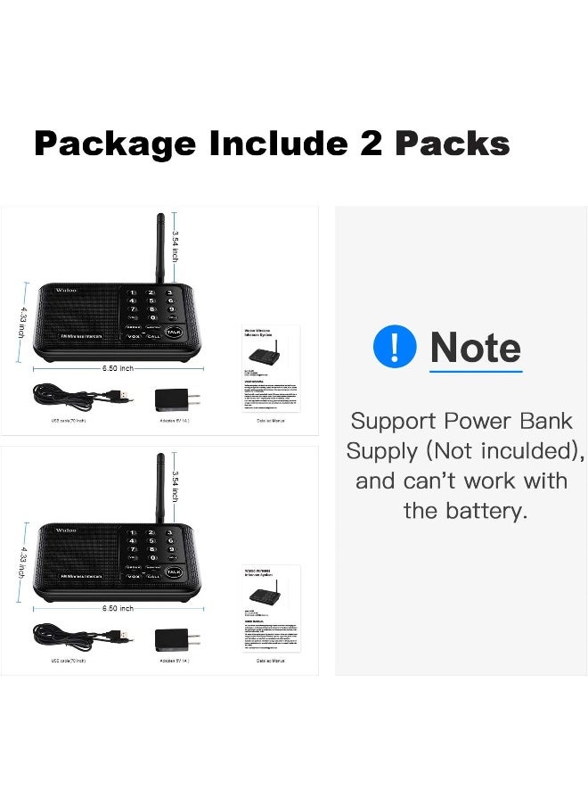 Wuloo - Wireless Intercom System for Home 1 Mile Range 10 Channel 3 Code, Intercoms Wireless for Home House Business Office, Home Communication System, Room to Room Intercom  WL666(2 Units Set Black) - Image 1