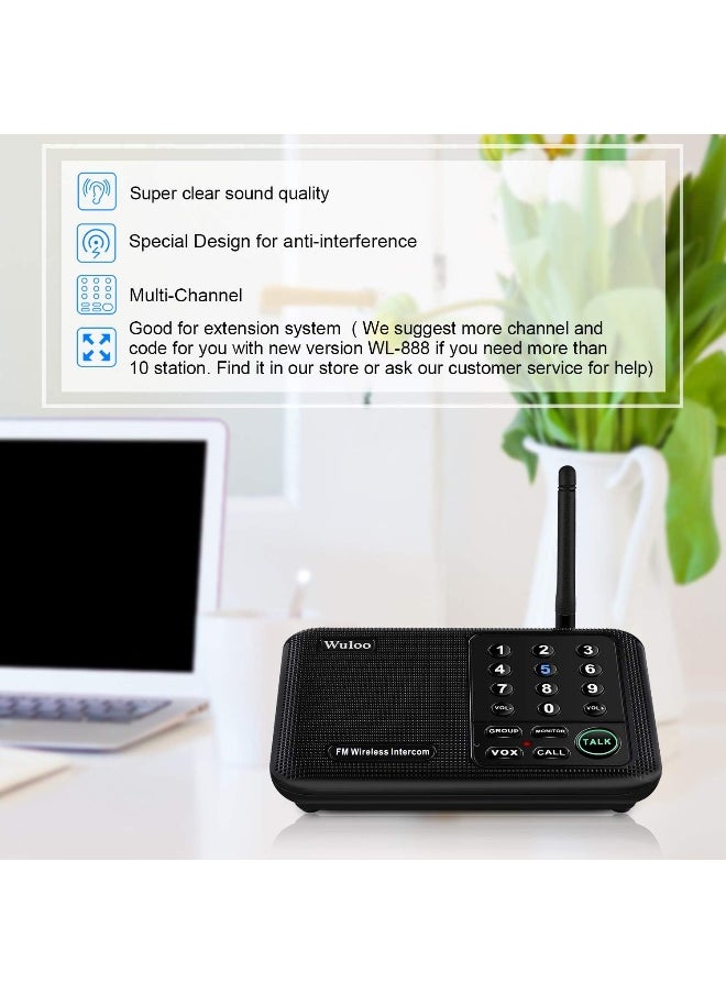 Wuloo - Wireless Intercom System for Home 1 Mile Range 10 Channel 3 Code, Intercoms Wireless for Home House Business Office, Home Communication System, Room to Room Intercom  WL666(2 Units Set Black) - Image 1