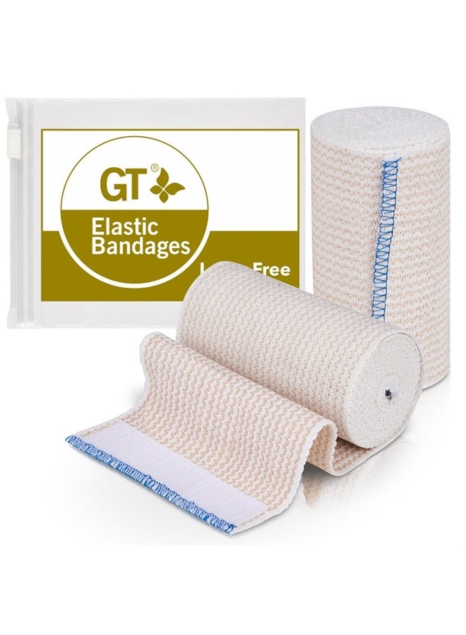 GT Premium Elastic Bandage Wrap (4" Wide, 2 Pack) - Made of Grown Organic Cotton - Hook & Loop Fasteners at Both Ends - GT Latex Free Hypoallergenic Compression Roll for Sprains & Injuries - Image 1
