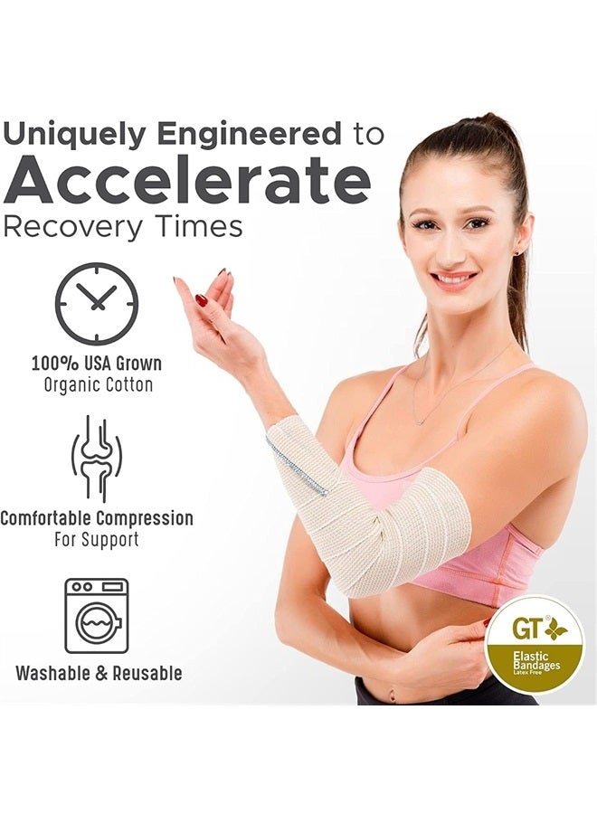 GT Premium Elastic Bandage Wrap (4" Wide, 2 Pack) - Made of Grown Organic Cotton - Hook & Loop Fasteners at Both Ends - GT Latex Free Hypoallergenic Compression Roll for Sprains & Injuries - Image 3