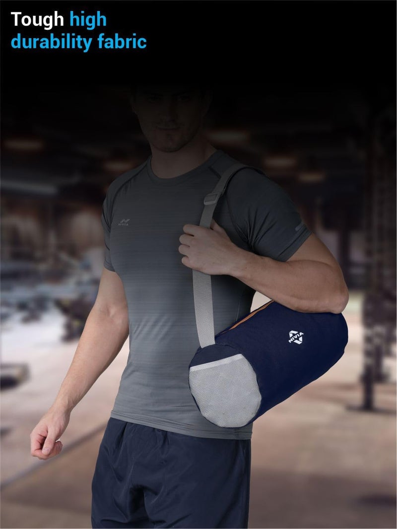 Nivia Basic Duffle Polyester Bag for Men & Women, Gym Bags, Adjustable Shoulder Strap, Side Mesh Pocket, Gym Duffle Bag (Navy/Orange),Capacity-11 litres - Image 4