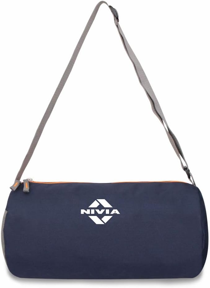 Nivia Basic Duffle Polyester Bag for Men & Women, Gym Bags, Adjustable Shoulder Strap, Side Mesh Pocket, Gym Duffle Bag (Navy/Orange),Capacity-11 litres - Image 1