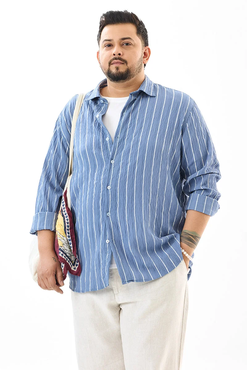 SNITCH Regular Fit Stripes Light Blue Plus Size Shirt