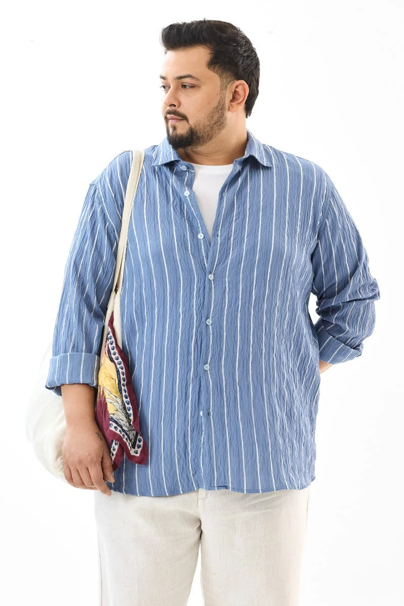 SNITCH Regular Fit Stripes Light Blue Plus Size Shirt