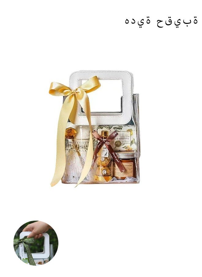 Organizer - 5 Pcs Clear Gift Bags with Handle Thank You Gift Handbags Transparent PVC Wrap Bags Reusable Heavy Duty Tote Bags for Bridal Party Baby Shower Wedding Birthday 6.69 x 3.35 x 5.9inch - Image 1