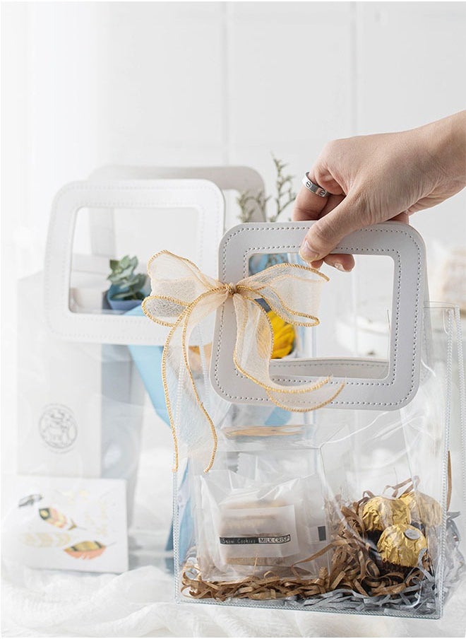 Organizer - 5 Pcs Clear Gift Bags with Handle Thank You Gift Handbags Transparent PVC Wrap Bags Reusable Heavy Duty Tote Bags for Bridal Party Baby Shower Wedding Birthday 6.69 x 3.35 x 5.9inch - Image 1
