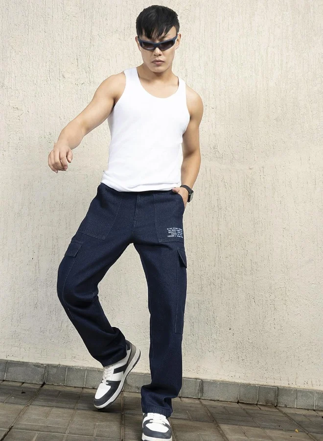 Hubberholme Men's Indigo 100% Cotton Bleached Full Length Tapered Fit Jeans