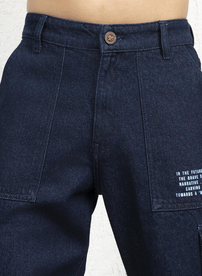 Hubberholme Men's Indigo 100% Cotton Bleached Full Length Tapered Fit Jeans - Image 1
