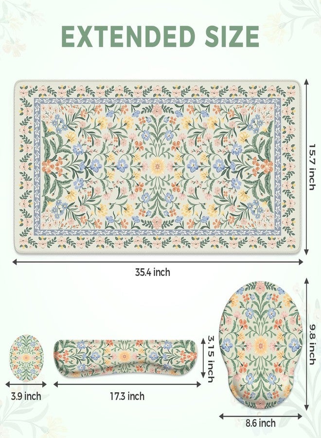 iCasso Desk Mat, Large Mouse Pad Wrist Support Set, 4in1 XXL Large Mousepad + Keyboard Wrist Rest+Mouse Wrist Rest+Coastert with Ergonomic Design for Home Office Computer(Green Vine Flowers) - Image 3