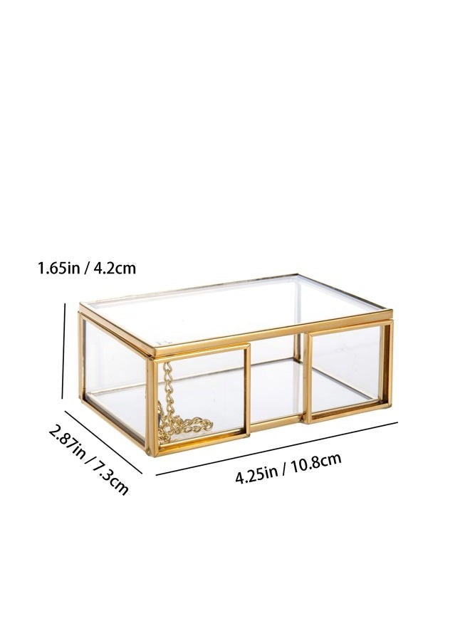 Feyarl Clear Gold Glass Business Card Box with Lid Name Card Display Business Card Organizer Container Collection Cards Box Storage for Office Desktop CounterTop Meeting - Image 2