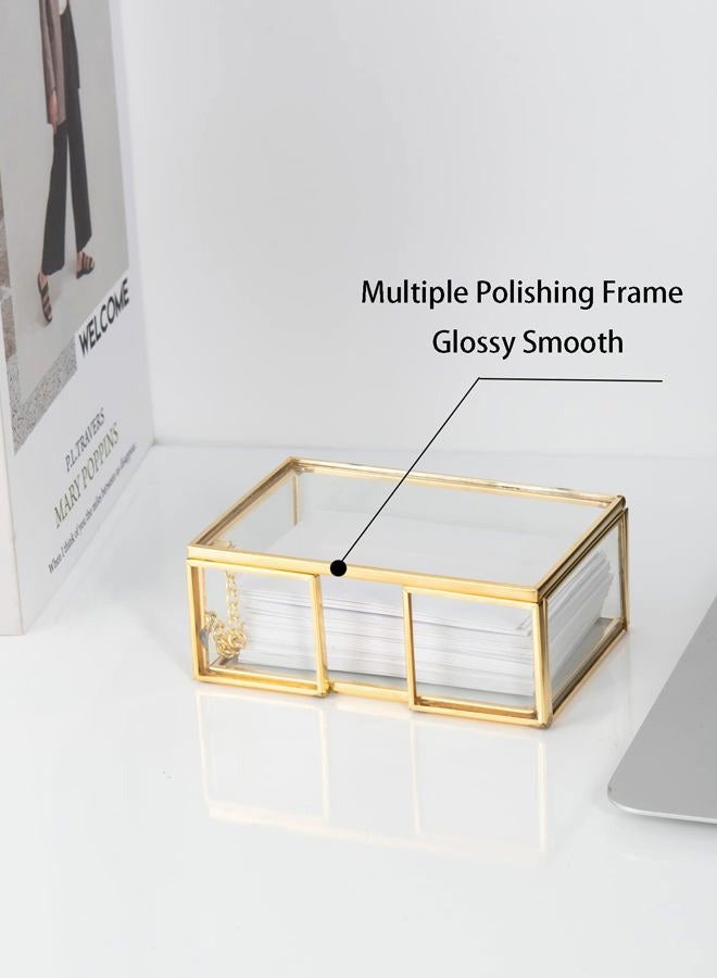 Feyarl Clear Gold Glass Business Card Box with Lid Name Card Display Business Card Organizer Container Collection Cards Box Storage for Office Desktop CounterTop Meeting - Image 3