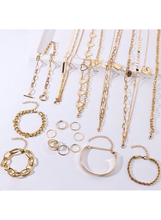 Sanfenly Gold Jewelry Sets For Women Gold Layered Necklaces Chunky Bracelets Knuckle Rings Set Costume Accessories Jewelry - Image 2