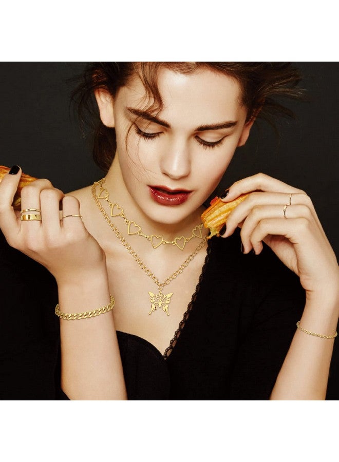 Sanfenly Gold Jewelry Sets For Women Gold Layered Necklaces Chunky Bracelets Knuckle Rings Set Costume Accessories Jewelry - Image 3