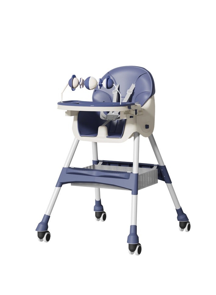 فول جوي كرسي طعام مرتفع قابل للتعديل للأطفال 7*1 ، مقعد معزز لكرسي تغذية الأطفال ,كرسي بعجلات مع ألعاب ومكان تخزين مع حزام أمان ,مسند قدم مع صينية قابلة للفصل ,كرسي عالٍ قابل للطي للأطفال الصغار من عمر 6 أشهر إلى 4 سنوات - Image 2