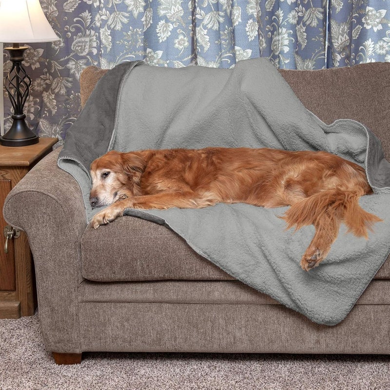 Furhaven Pet Dog Bed Blanket | Snuggly & Warm Faux Lambswool & Terry 100% Waterproof Insulated Thermal Self-Warming Pet Bed Throw Blanket for Dogs & Cats, Silver Gray, Extra Large - Image 1