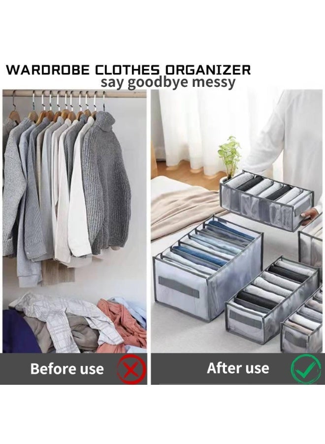 4 Pieces Wardrobe Clothes Organizer, Foldable Mesh Drawer Storage Boxes with Compartments and Handle - Image 3