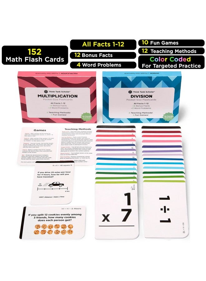 Think Tank Scholar Think Tank Scholar Multiplication and Division Flash Cards (300 Facts), Award Winning, Math Facts 1-12 Flashcards Set - Kids Ages 8+ 3rd, 4th, 5th, 6th Grade - 6 Teaching Methods, 5 Games for Learning  - Image 2