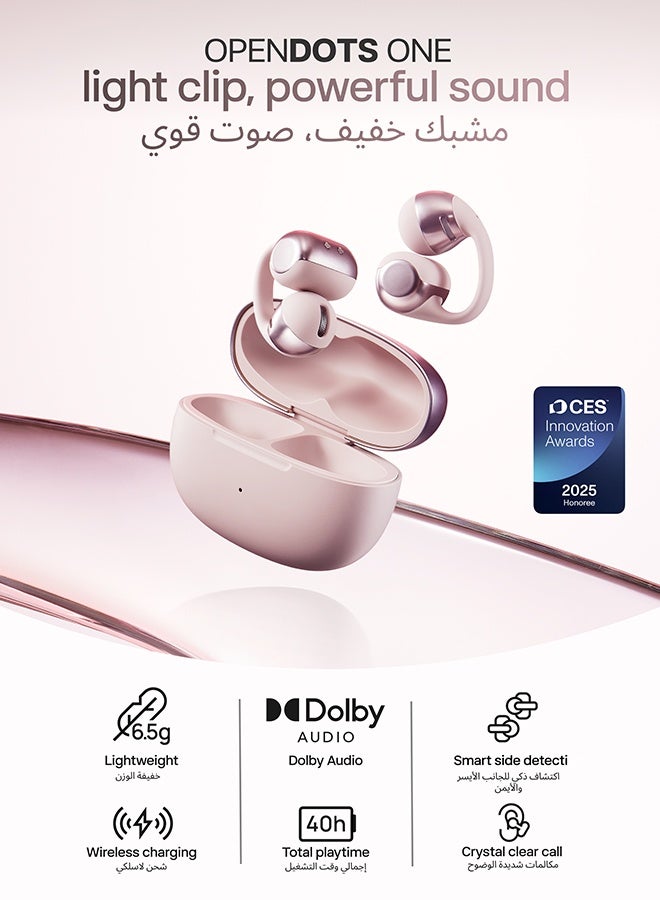 SHOKZ OpenDots ONE Open Ear Headphones - Pink, Dolby Audio, Bluetooth 5.4, 40 Hours Playtime Pink - Image 2