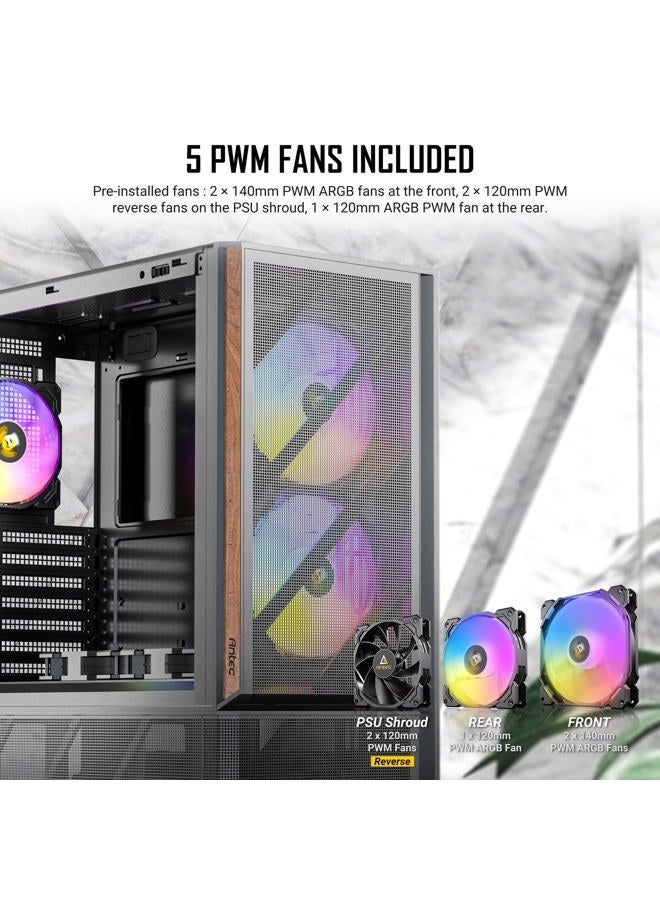 ANTEC P30 ARGB, 3 PWM ARGB & 2 PWM Fans Included, Metal Mesh Front with Premium Wood Accent, Optimized GPU Airflow, 360 mm Top Radiator Support, Type-C 3.2 Gen 2, Mid-Tower ATX Case - Image 3