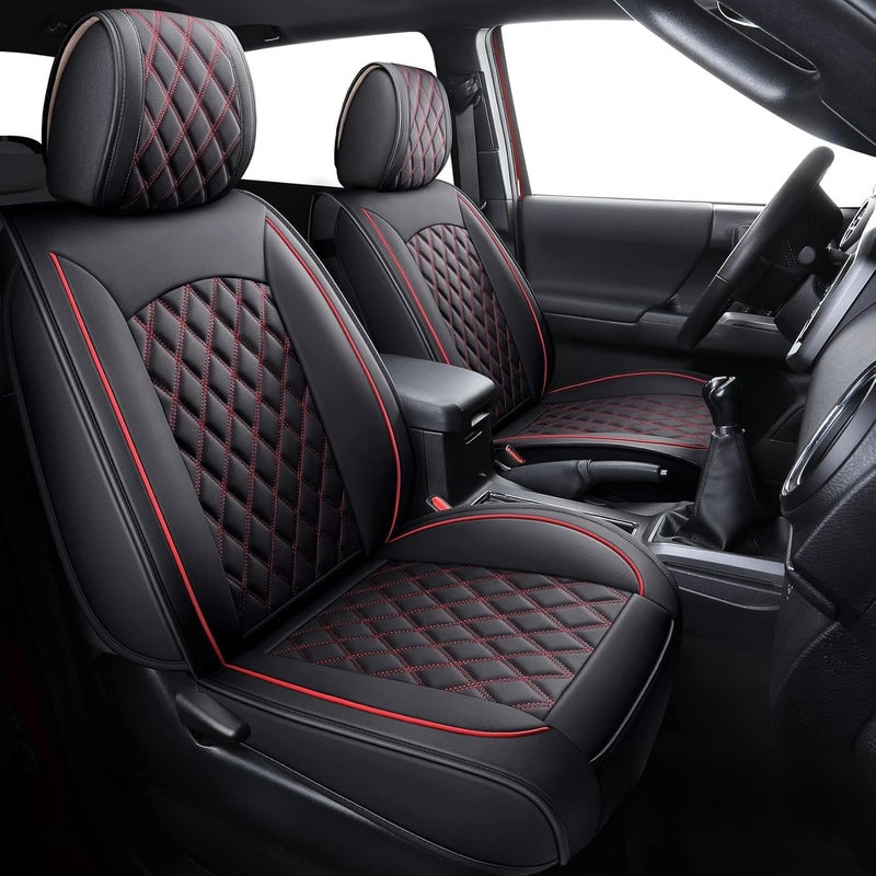 Aierxuan Custom Fit Car Seat Covers for Toyota Tacoma 2005-2025, Full Set, Black-Red - Image 1