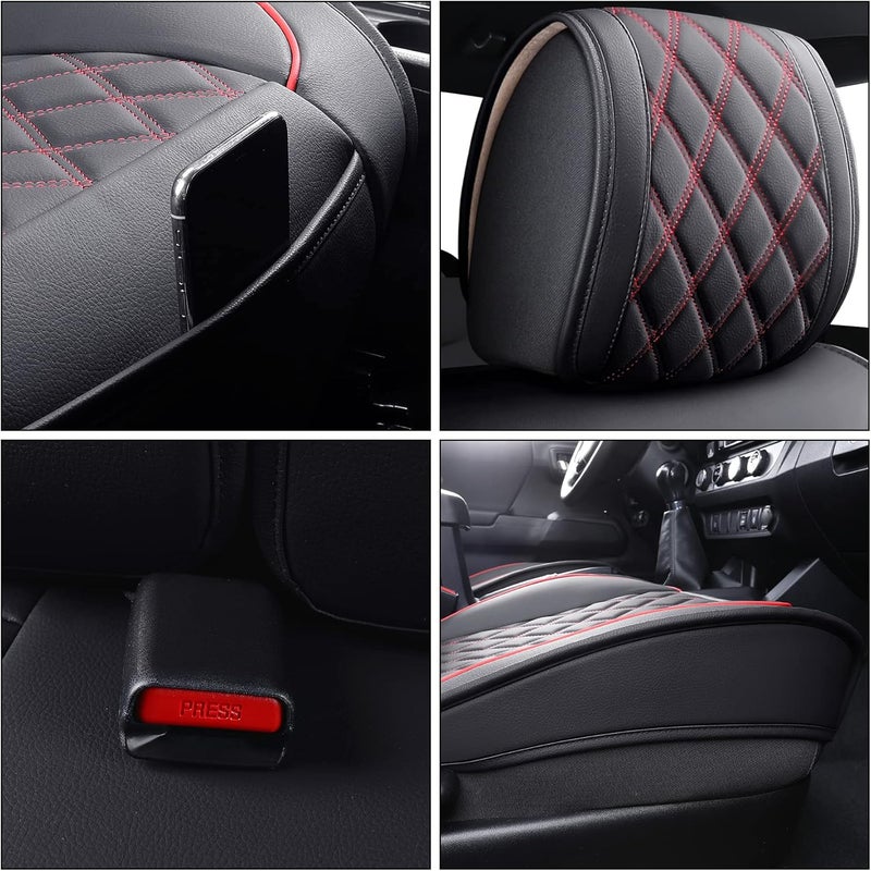 Aierxuan Custom Fit Car Seat Covers for Toyota Tacoma 2005-2025, Full Set, Black-Red - Image 5